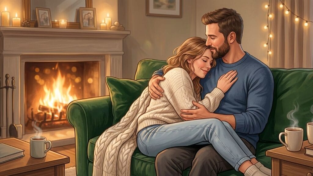 couple cozy cuddle session