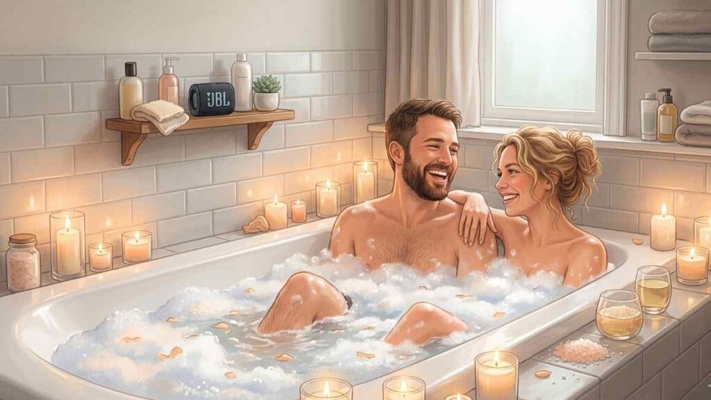 couple enjoying shared bubble bath - bucket list for couple 