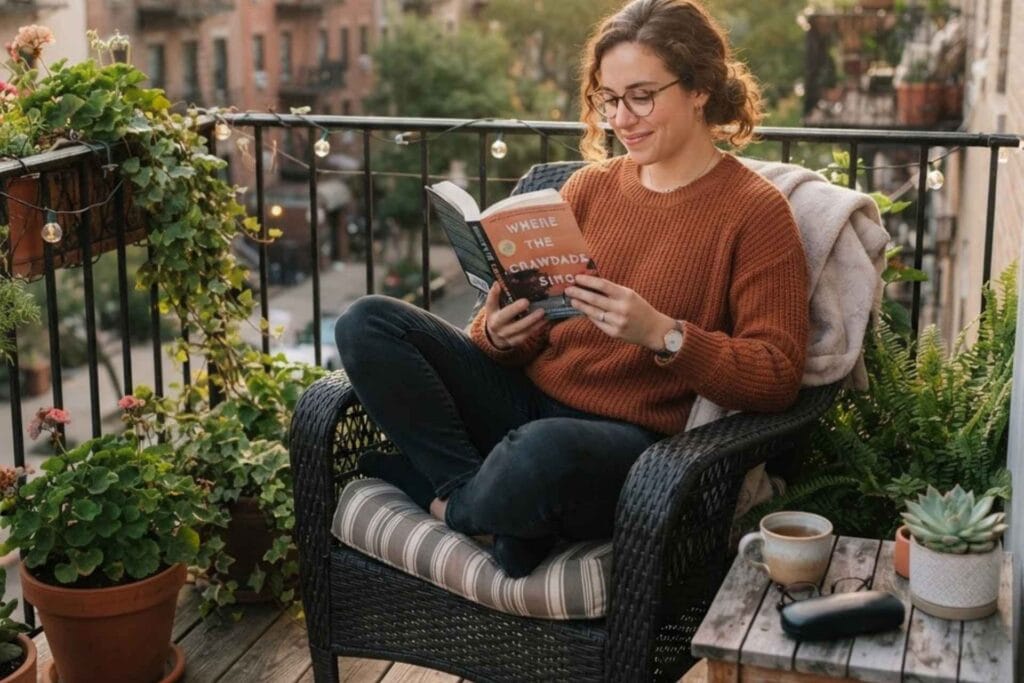 A Woman reading in her balcony