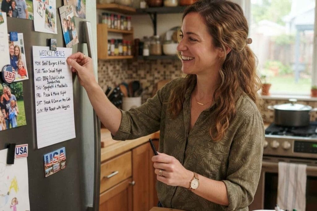 A woman planning her meals list