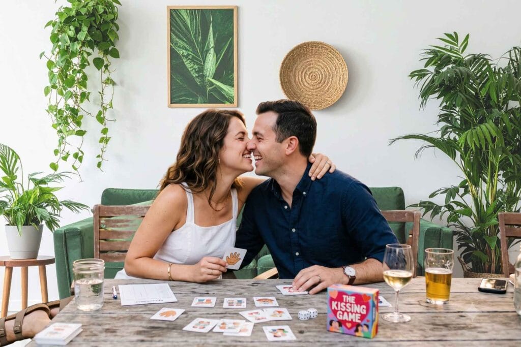 Happy couple engaging in fun activity