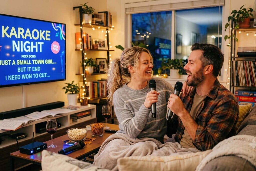 Couple having fun while singing together