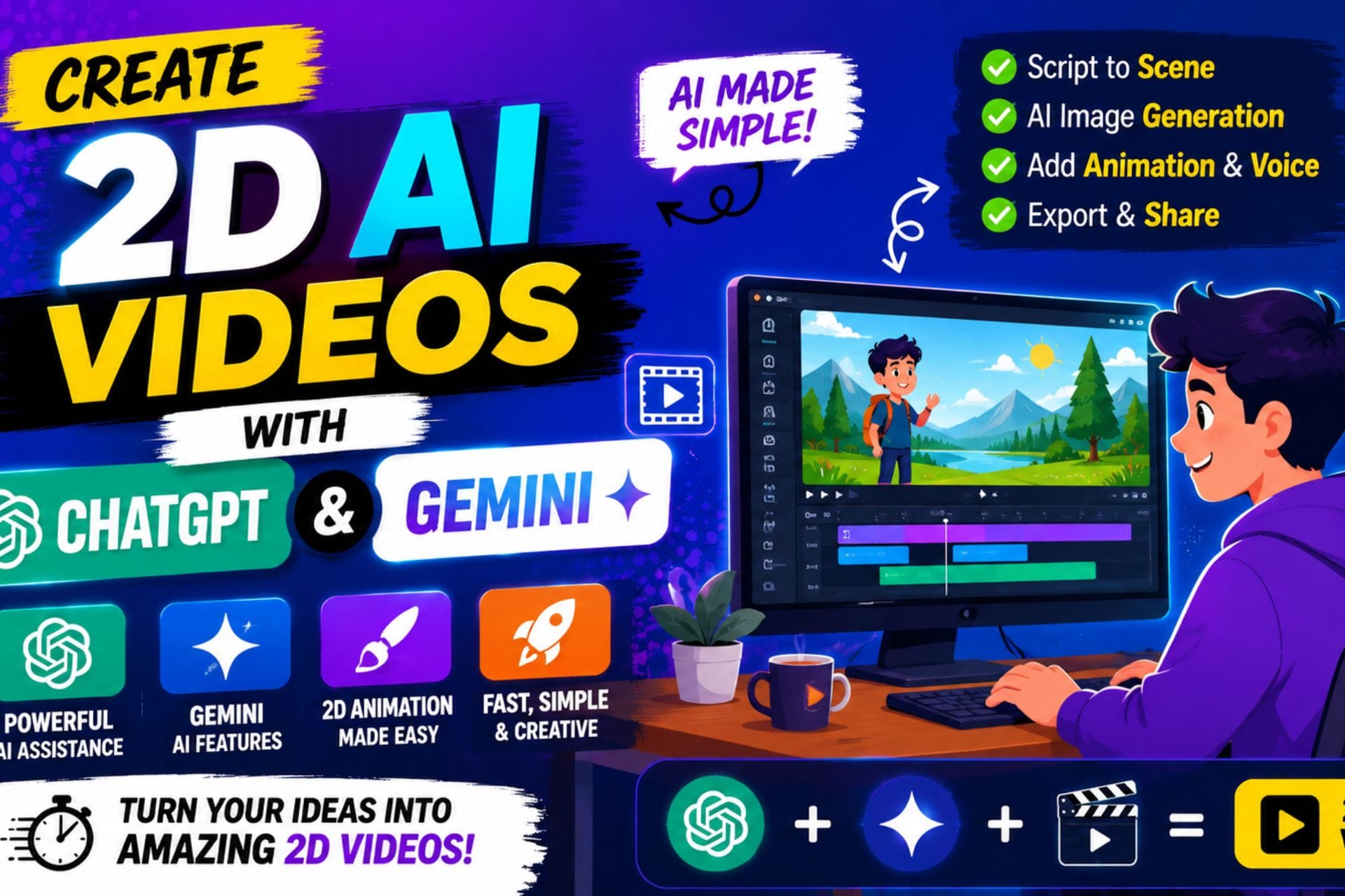 How to Create 2D AI Videos Using ChatGPT & Gemini